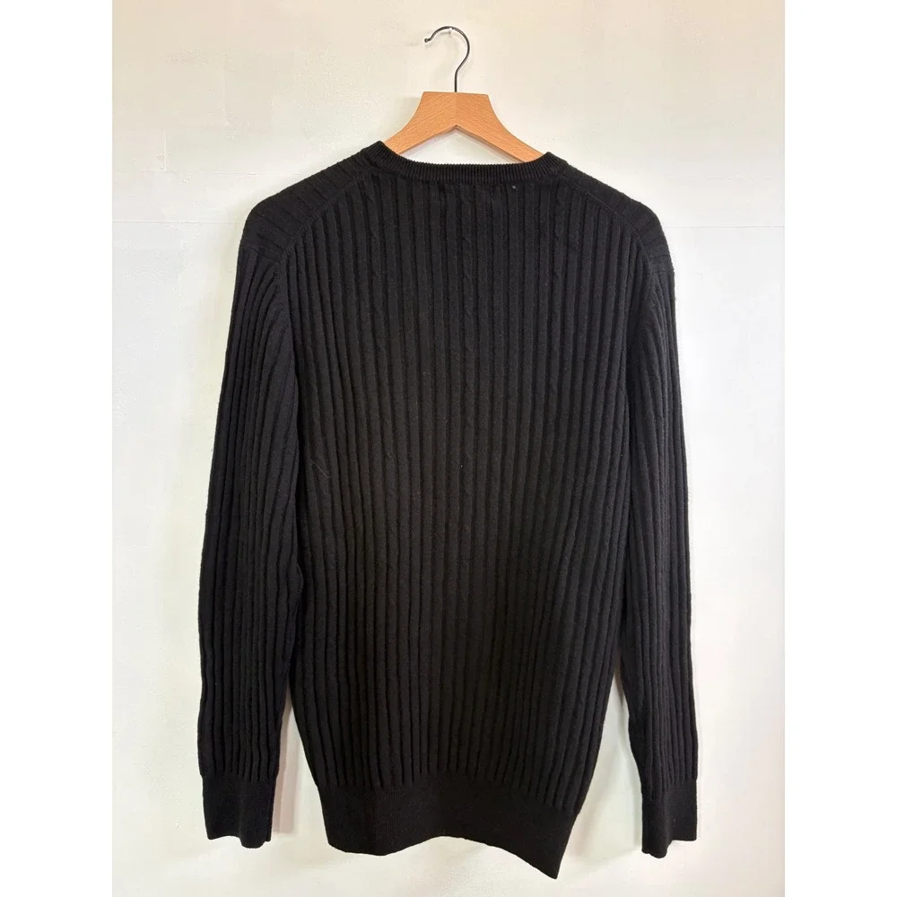 Choix Des Sportifs Cashmere Sweater Mens Large Black Ribbed Knit Crewneck NWT